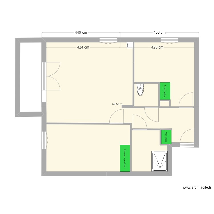 azuria plan 1. Plan de 1 pièce et 60 m2