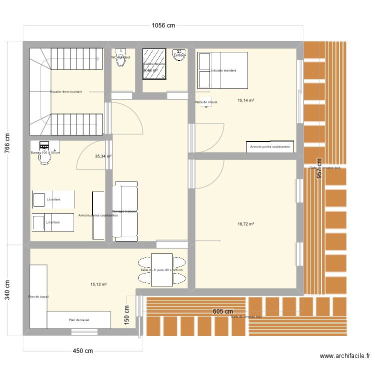 Plan1_pr appart3. Plan de 5 pièces et 89 m2