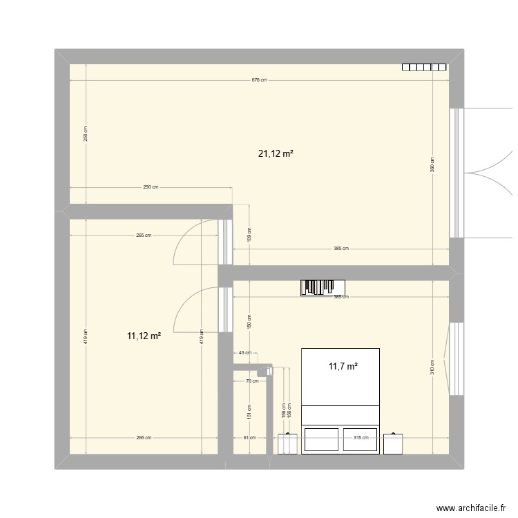 Appart . Plan de 3 pièces et 44 m2