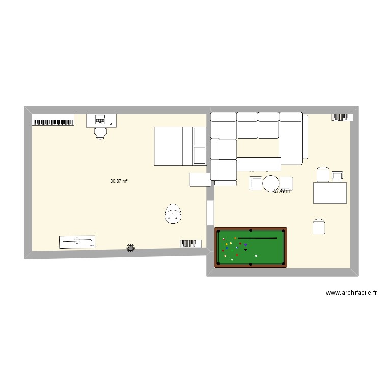 Maison Margot. Plan de 2 pièces et 58 m2