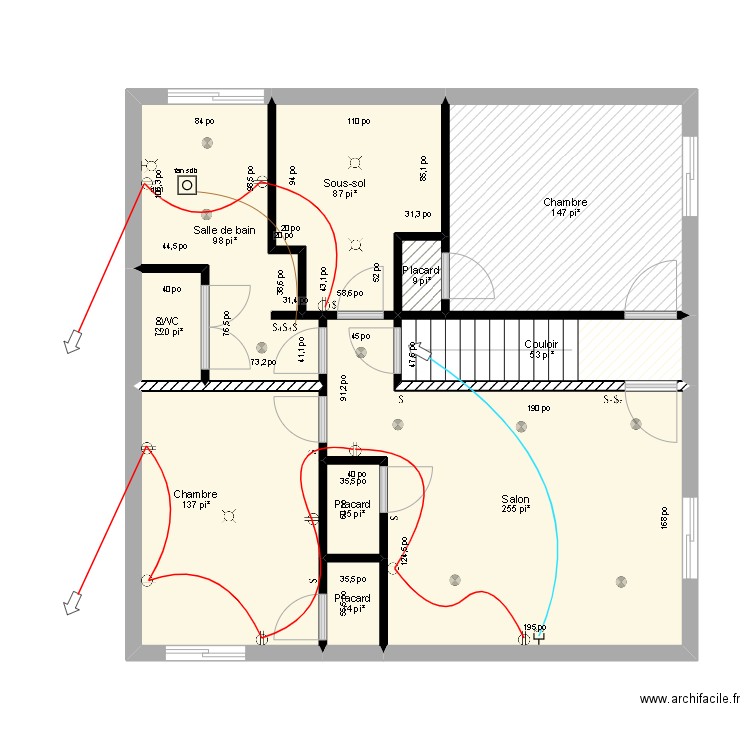 sous-sol maison électricité prise. Plan de 9 pièces et 78 m2