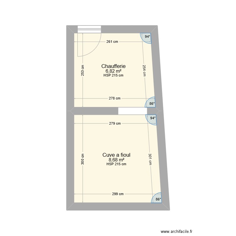 plan chaufferie. Plan de 2 pièces et 16 m2