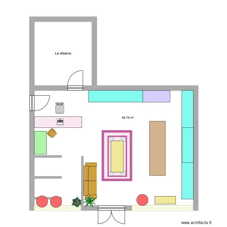 new vintage. Plan de 2 pièces et 60 m2