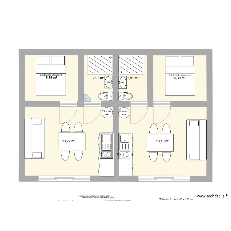 chase'lle. Plan de 6 pièces et 43 m2