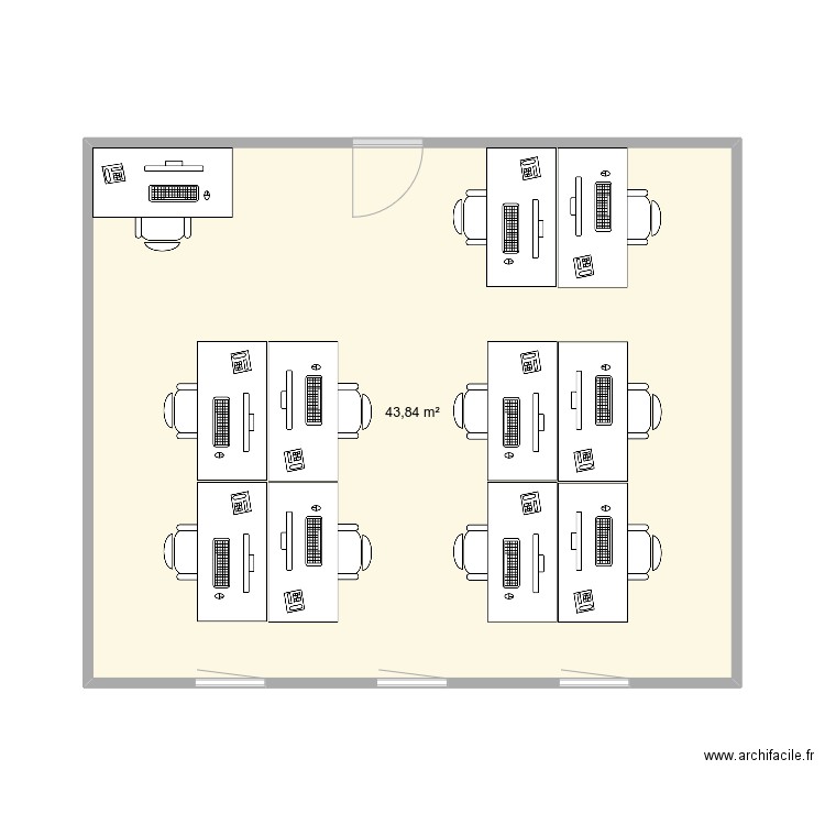 Piste V2. Plan de 1 pièce et 44 m2