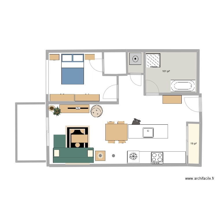 Huguette . Plan de 2 pièces et 11 m2