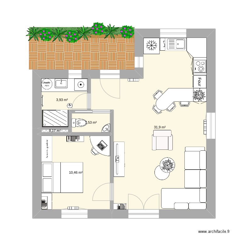 Habitat léger. Plan de 5 pièces et 48 m2