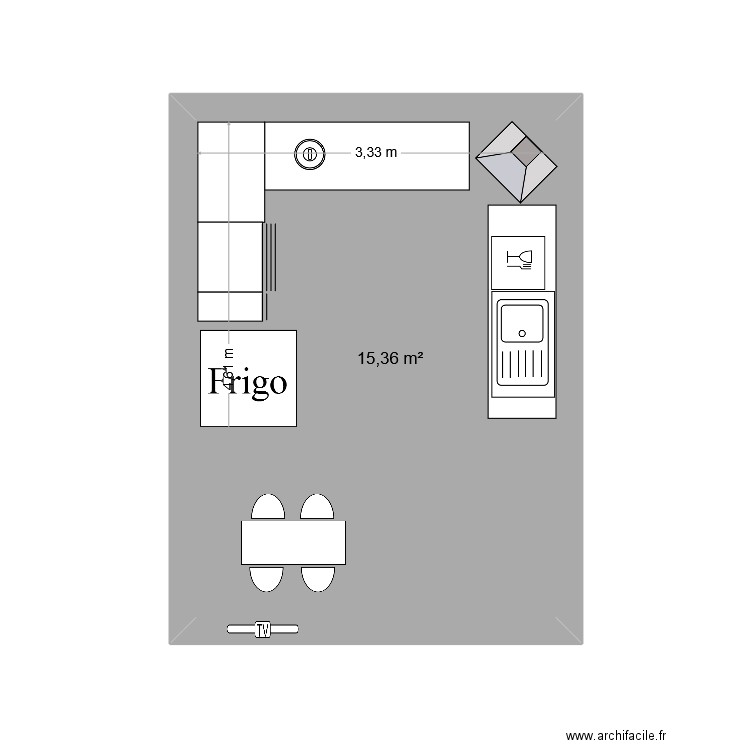 plan de travail. Plan de 1 pièce et 15 m2