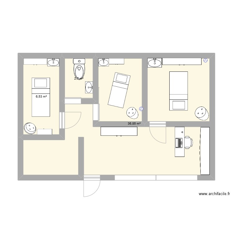 Fanny Thibaud. Plan de 3 pièces et 46 m2