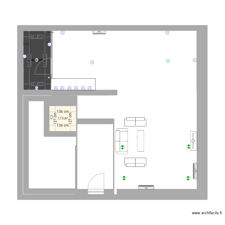 R+1 devoir . Plan de 2 pièces et 6 m2