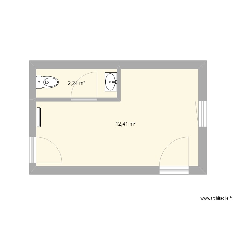 Local Roseaux de Cezanne. Plan de 2 pièces et 15 m2