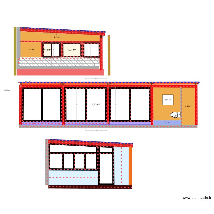 veranda coté olivier. Plan de 3 pièces et 4 m2