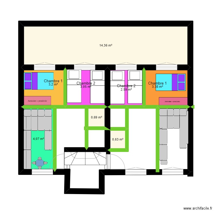 Projet 2 Appartements. Plan de 8 pièces et 32 m2