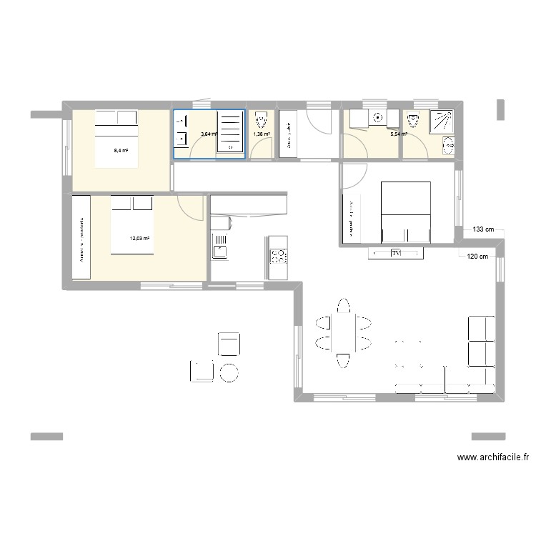 small house 3 chrs. Plan de 5 pièces et 31 m2