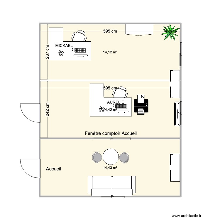 BUREAU AURELIE. Plan de 3 pièces et 43 m2