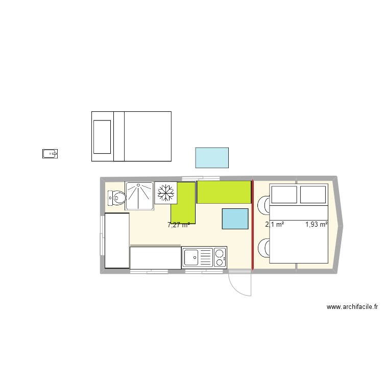 cc v2. Plan de 3 pièces et 11 m2