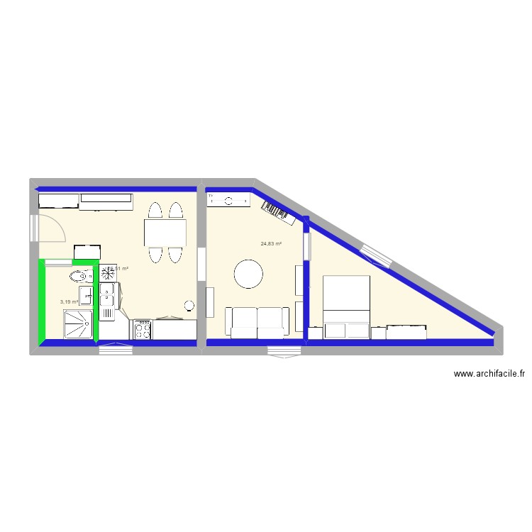 Gite. Plan de 3 pièces et 50 m2