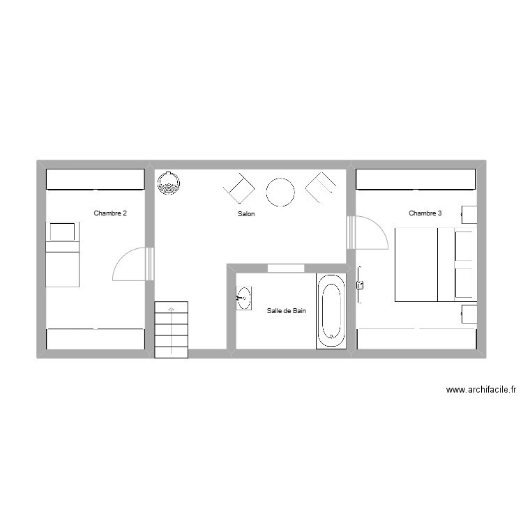 1er gaillard. Plan de 4 pièces et 43 m2