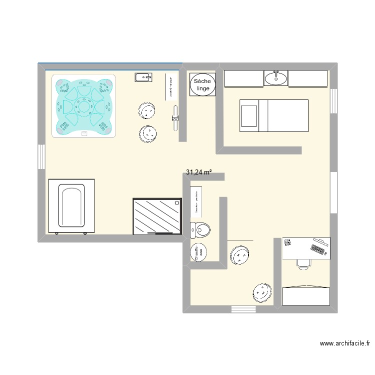 institut . Plan de 1 pièce et 31 m2