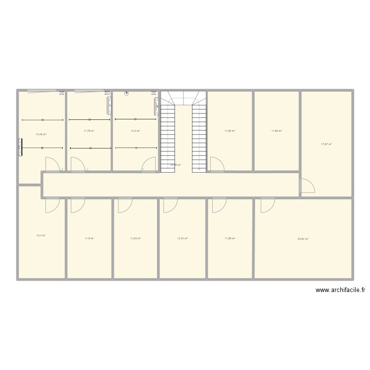 Projet Création de bureau. Plan de 13 pièces et 199 m2