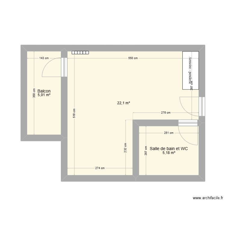 premier plan . Plan de 3 pièces et 32 m2