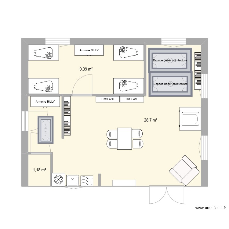 mam1. Plan de 3 pièces et 39 m2