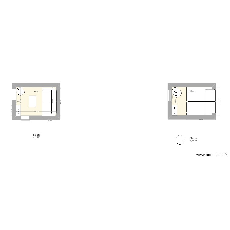 Salon - canap’. Plan de 2 pièces et 12 m2