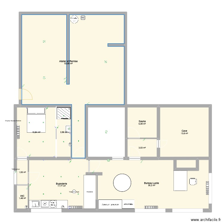 Sous Sol 1. Plan de 8 pièces et 142 m2