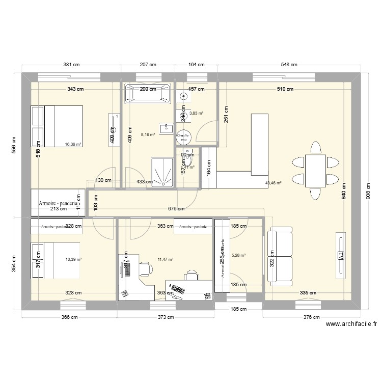 Maison2. Plan de 8 pièces et 100 m2