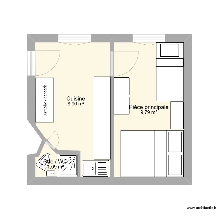 43 petites Ecuries. Plan de 3 pièces et 20 m2