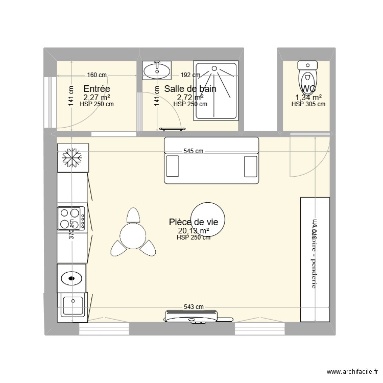 Appartement Nord modifié. Plan de 4 pièces et 26 m2