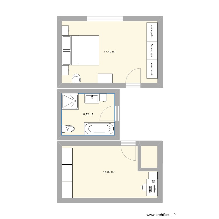 hermeton etage. Plan de 3 pièces et 38 m2