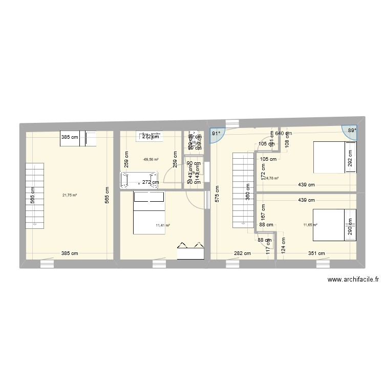 étage gite. Plan de 7 pièces et 79 m2