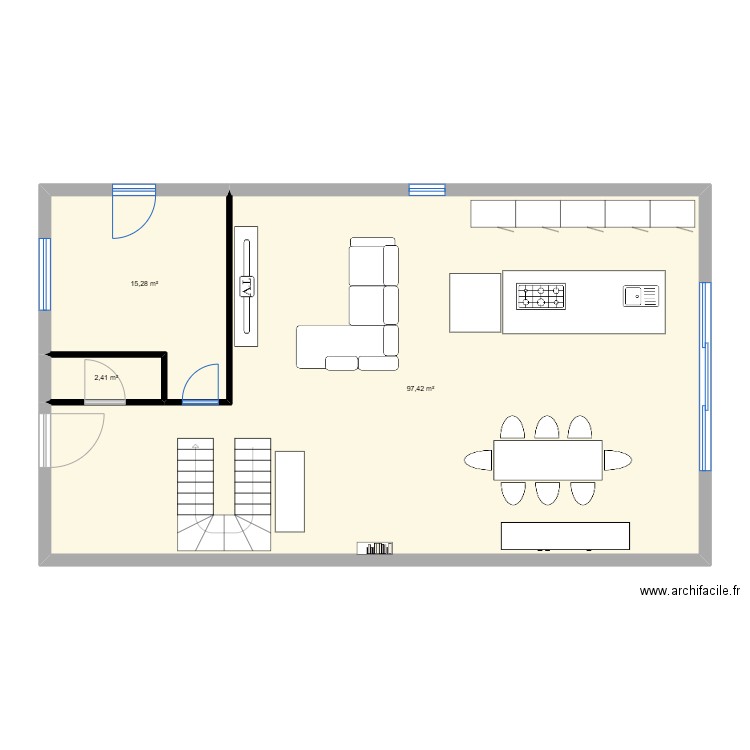 VARIANTE W. Plan de 3 pièces et 115 m2