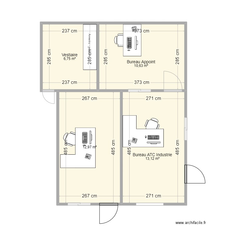 Extension bureaux agence. Plan de 4 pièces et 43 m2