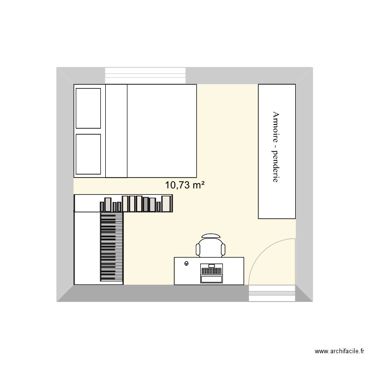 Chambre Anaelle avec batterie . Plan de 1 pièce et 11 m2