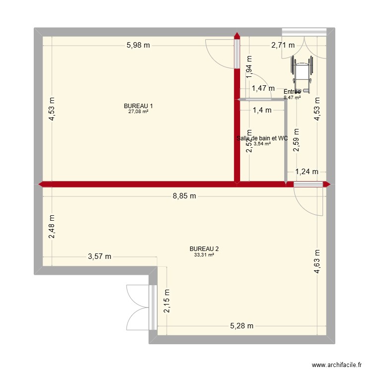 Baillargues . Plan de 4 pièces et 72 m2