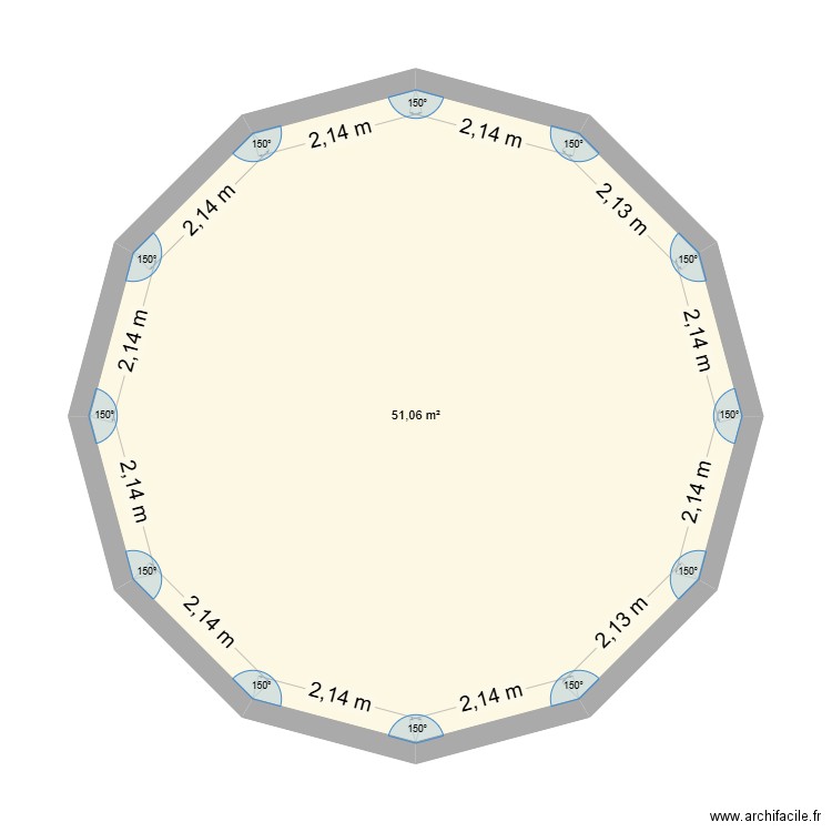 yourte. Plan de 1 pièce et 51 m2