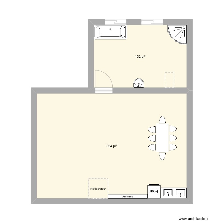 Caca boudin. Plan de 2 pièces et 45 m2