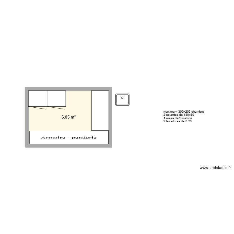 buanderie. Plan de 1 pièce et 6 m2