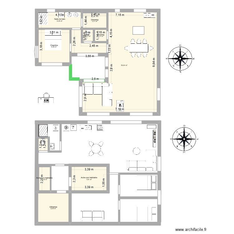 Birochère 2. Plan de 10 pièces et 98 m2