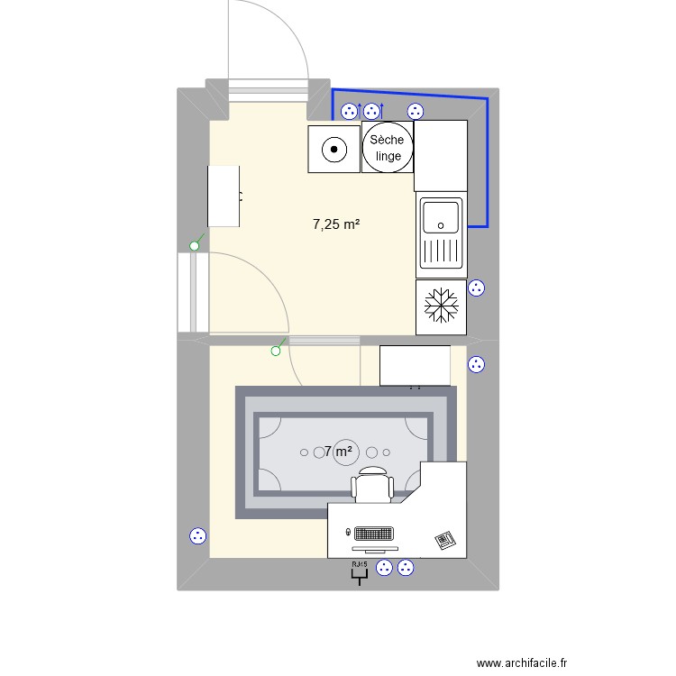 Rénovation buanderie V2. Plan de 2 pièces et 14 m2