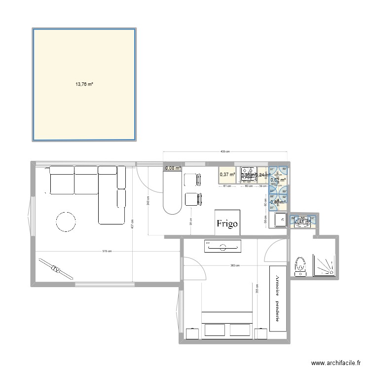 Apt Rdc. Plan de 8 pièces et 16 m2