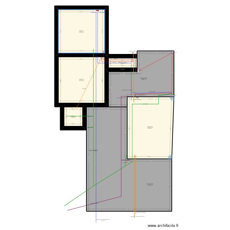 SOL et reseau rdc. Plan de 8 pièces et 291 m2