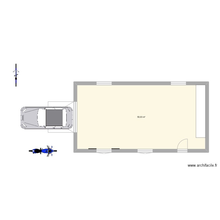 garage. Plan de 1 pièce et 50 m2