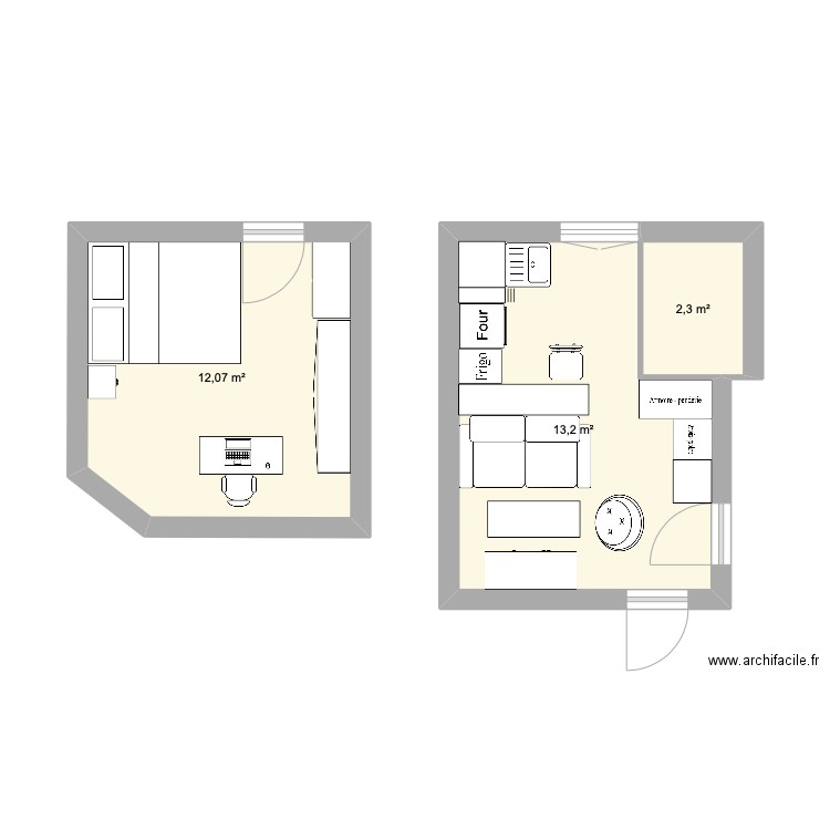 appartement. Plan de 3 pièces et 28 m2