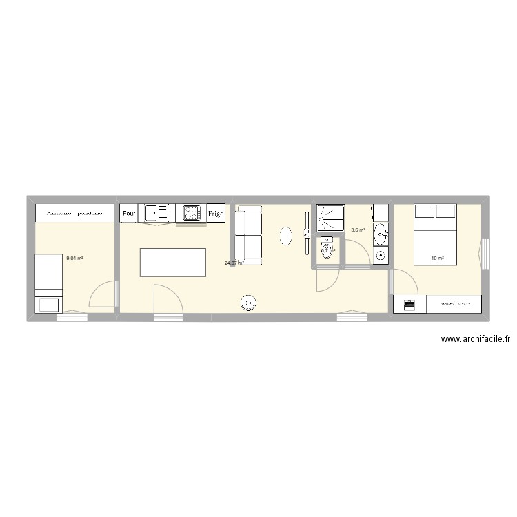 maison 2 chambre 2. Plan de 5 pièces et 48 m2