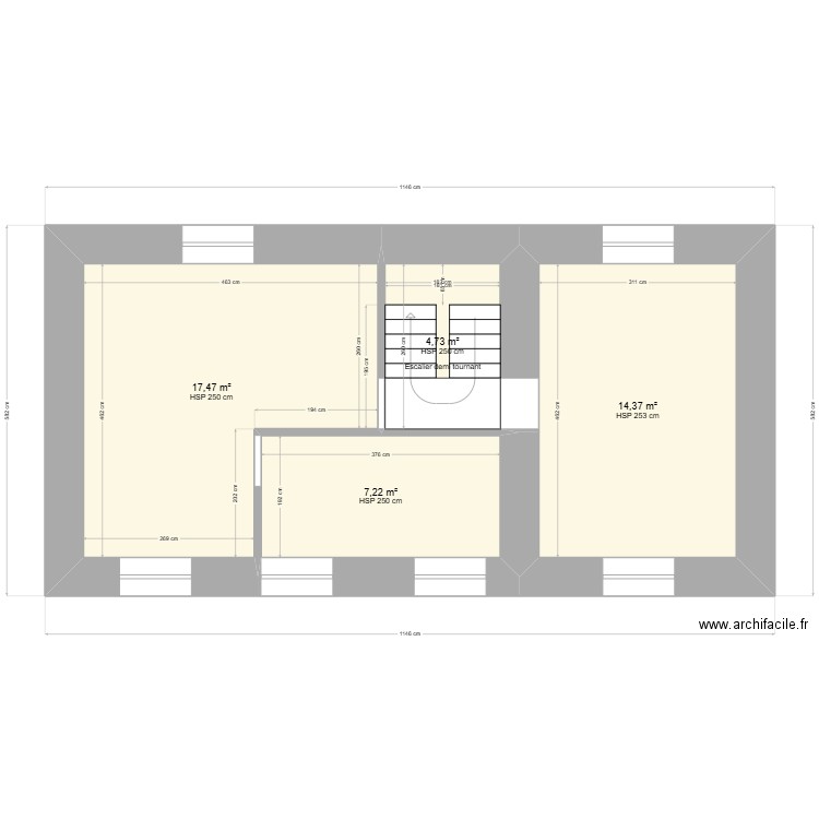 maison +1 apres mdiification . Plan de 4 pièces et 44 m2