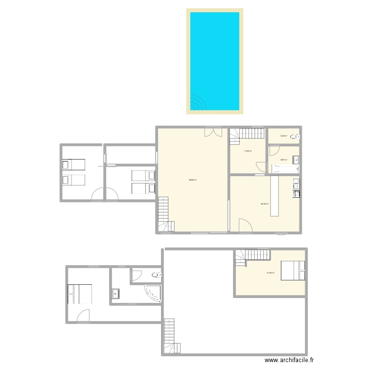 Beauregard 8 personnes. Plan de 6 pièces et 117 m2