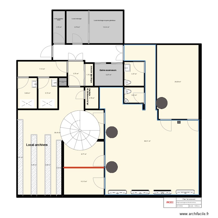 Local archives1er sous-sol. Plan de 22 pièces et 248 m2